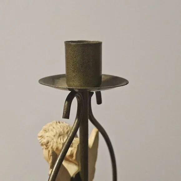 Single House Of Lloyd  Vintage Cherub Angel Candle Taper Holder Metal Resin 11" - Picture 7 of 11